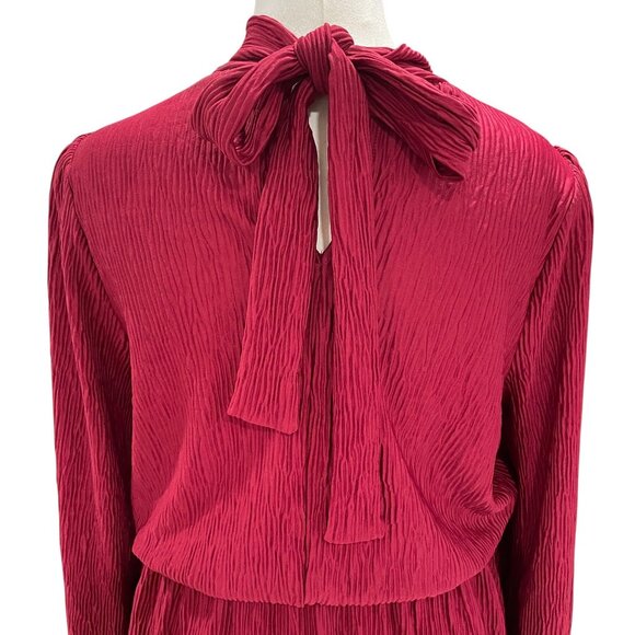 Floret Studios Burgundy Long Sleeve Mini Dress High Neck Bow Back Cottagecore - Picture 9 of 12